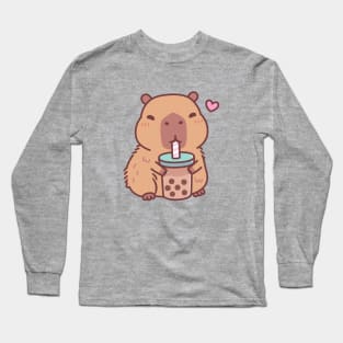 Cute Capybara Loves Drinking Bubble Tea Long Sleeve T-Shirt